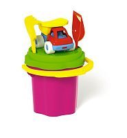 Песочный набор №106 (ведро 0,3 л, сито, совок, грабли, машинка)