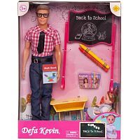 Игровой набор Кукла Defa Kevin Учитель (в рубашке в бело-розовую клетку) и ученица на уроке, игровые предметы, 30 см