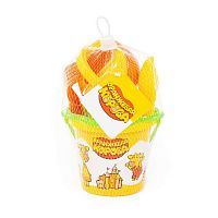 Набор для песочницы ПОЛЕСЬЕ "Оранжевая корова" №2: ведро малое с наклейкой, ситечко-цветок, совок №2, грабельки №2, лейка малая №3