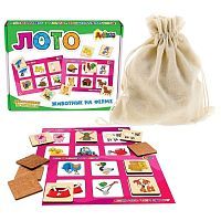 Лото Животные на ферме 48 деревянных фишек + 8 карточек + мешочек