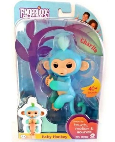 Интерактивная обезьянка Чарли голубая с зеленым 12 см