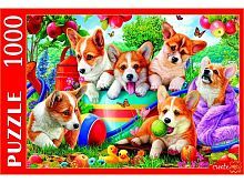 Пазлы 1000 Щенки корги в саду