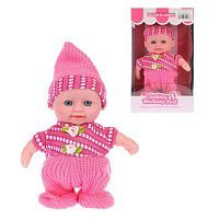 Кукла 20 см в розовом костюмчике, ходит, повторяет фразы, бат.AAA*3шт. в компл.не вх., кор.