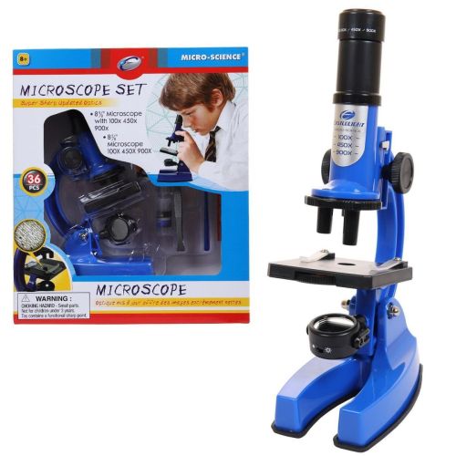 Микроскоп c аксессуарами увеличение 100х450х900, 36 предметов в наборе, цвет синий