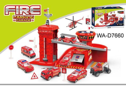 Парковка-трек Junfa Пожарная станция, с 2 машинками, лифтом, аксессуарами фото 2