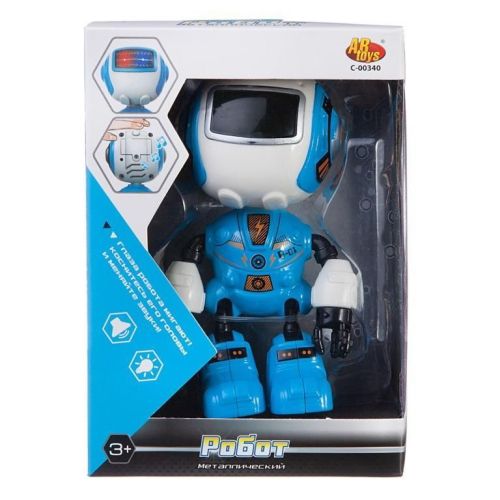Робот ABtoys металлический, со звуковыми эффектами, голубой
