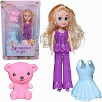 Кукла ABtoys Времена года 17 см в брючном костюме с медвежонком и доп.платьем набор 8