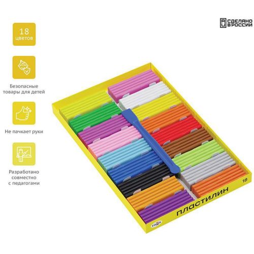 Пластилин Гамма Юный художник 18 цветов, 252г, со стеком фото 2