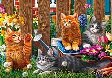 Алмазная мозаика Игривые котята в цветочном саду, 30х40 см, 15 цв., частич. заполнение, с подр.