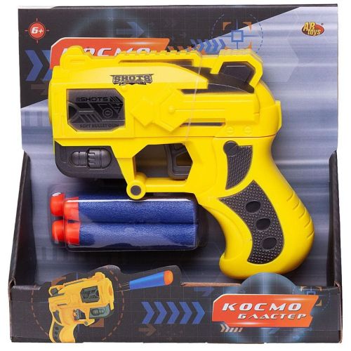 Бластер Abtoys Космобластер с 4 мягкими пулями, желтый фото 4