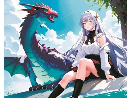 Роспись по холсту Девушка с драконом , 40х50 см