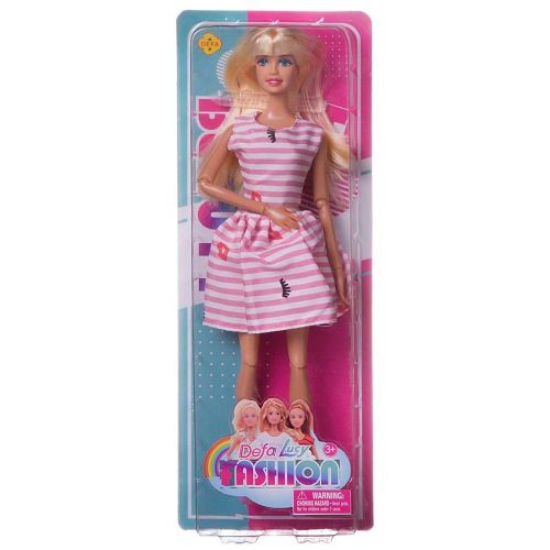 Кукла Defa Lucy Модная девушка, в розово-белом полосатом платье, 28см