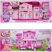 Кукольный дом Junfa "Мой новый дом" с мебелью, средний, сборный, розовый