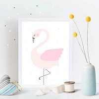 Интерьерный дизайнерский постер "Розовый фламинго" (размер А4)
