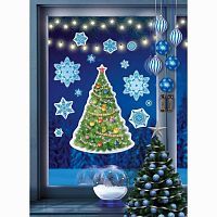 Наклейки новогодние Елочка со снежинками, А3