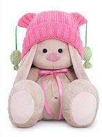 Зайка Ми в розовой шапочке с помпонами 23 см