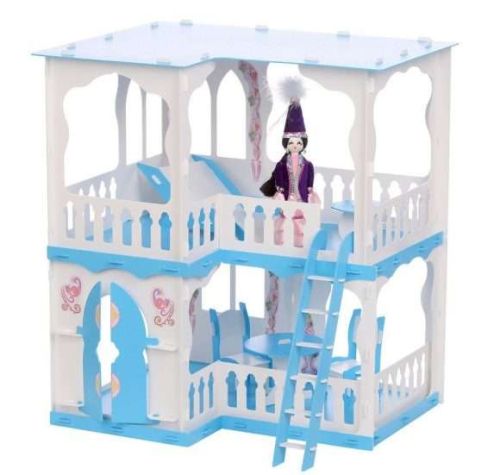 Домик для кукол Krasatoys Дом Алсу бело-голубой с мебелью фото 2