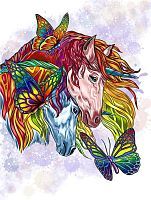 Алмазная мозаика Яркие единороги и бабочки, 40х50 см, полн. заполнение, с подр.