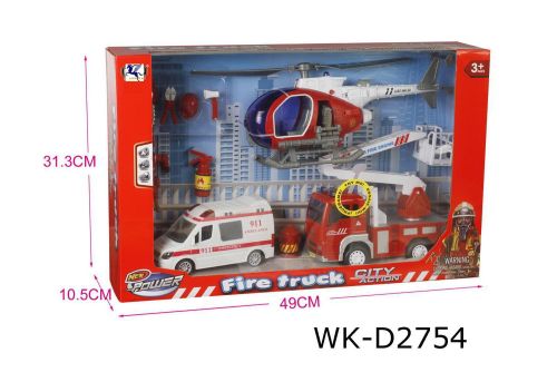 Игровой набор Junfa Служба спасения (пожарная машина, скорая помощь, вертолет, акссесуары), со световыми и звуковыми эффектами, в коробке фото 3