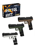 Пистолет, в комплекте: мягкие пули 10шт., предметы 8шт., коробка, в ассортименте