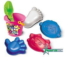 Набор для песка №72 (девочка, мальчик, ручка, ножка, ведро большое непрозрачное с печатью, совок большой ) 14х22х17 см