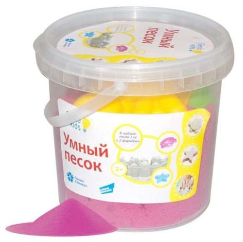 Кинетический песок Genio Kids Умный с формочками, розовый, 1 кг, пластиковый контейнер