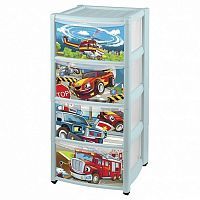 Комод детский на колесах с выдвижными ящиками с аппликацией 4 ящика светло-голубой