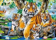 Пазлы 120 Семья тигров у ручья
