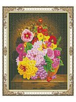 Алмазная мозаика "Яркий букет", камни разных форм, 40х50 см (с подрамником, с полным заполнением)