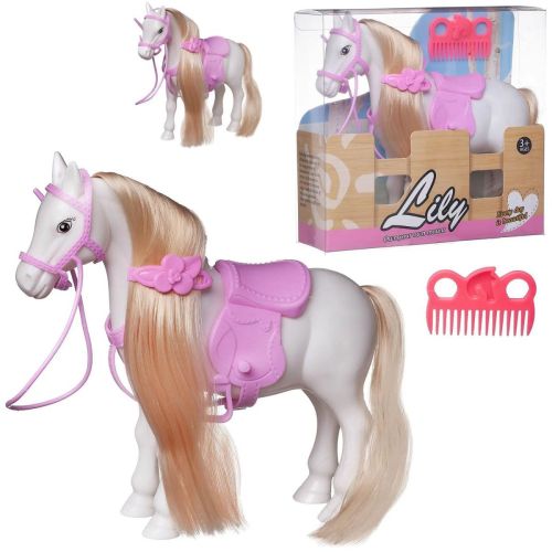 Фигурка Junfa Лошадка белая с розовой амуницией, 16х5х17