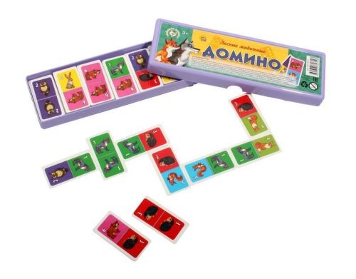 Игра настольная. Домино пластиковое в пластиковом футляре "ЛЕСНЫЕ ЖИВОТНЫЕ"