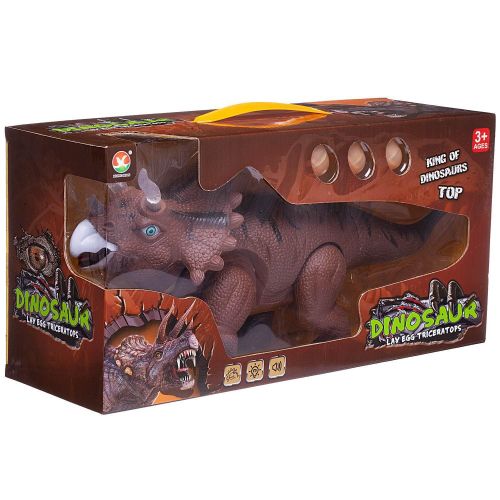 Динозавр Junfa Трицератопс, коричневый, электромеханический, откладывает яйца, свет, звук фото 5