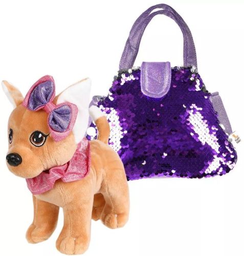 Мягкая игрушка Fluffy Family Щенок в сумочке с пайетками 19 см 681689 фото 2