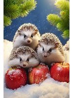 Алмазная мозаика Ёжики на снегу, 30х40 см, 30 цв., полн. заполнение, с подр.
