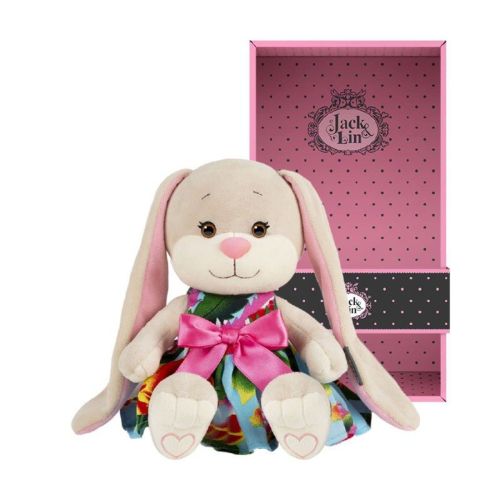 Мягкая игрушка Jack & Lin Зайка Лин в летнем платьице с розовым бантом, 20 см