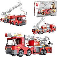 Конструктор Qman серия MineCity Пожарная машина: Тушение пожара в отеле, 686 деталей