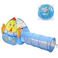 Палатка Наша игрушка "Петушок" с баскетбольной корзиной и тоннелем 985-Q45, голубой/желтый