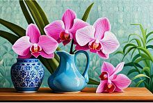Алмазная мозаика Цветы орхидеи, 30х40 см, 30 цв., полн. заполнение, с подр.