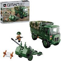 Конструктор Qman серия WORLD WAR II Военный грузовик с пушкой, 442 детали